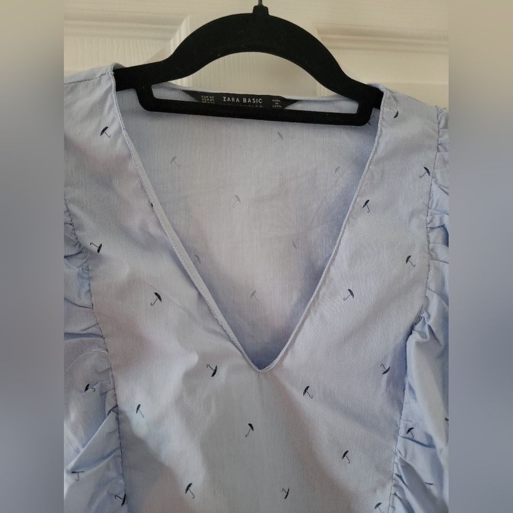 ZARA UMBRELLA PRINT RUFFLE TOP NWT - Picture 5 of 10